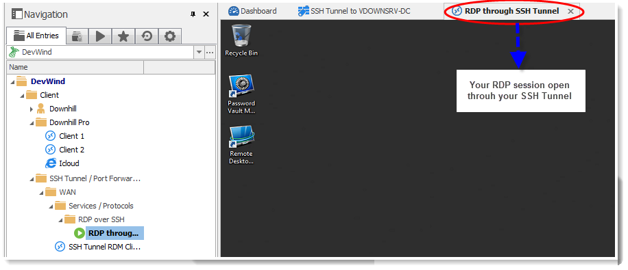 windows remote desktop client with ssh tunnel capability