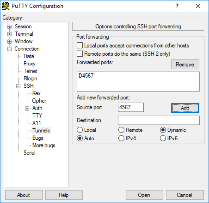 command line ssh tunnel