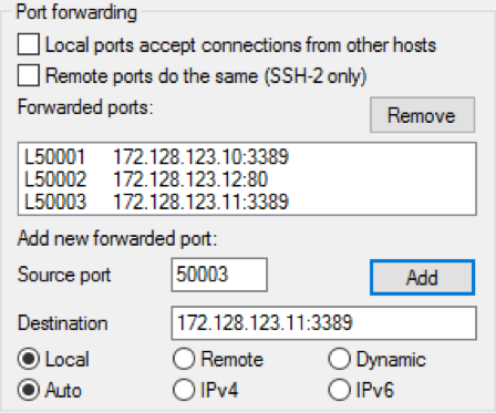 ssh tunnel with putty