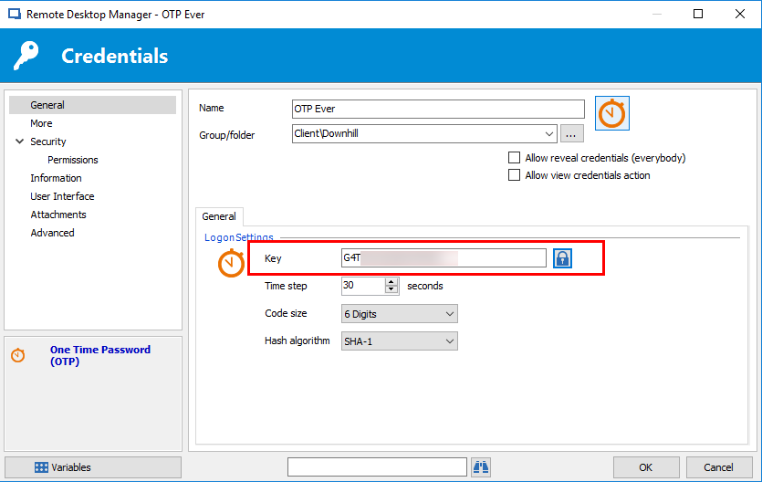  One time password in remote desktop manager devolutions