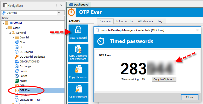  One time password in remote desktop manager devolutions