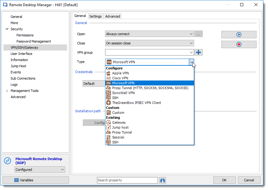 Microsoft remote desktop using vpn