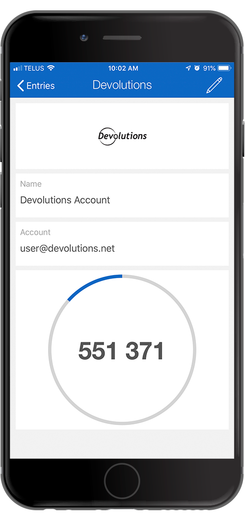 Devolutions Account 2FA Code on a mobile phone