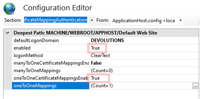 Image 10 - Enabling the Authentication Feature and the oneToOneMappings Sub-Feature
