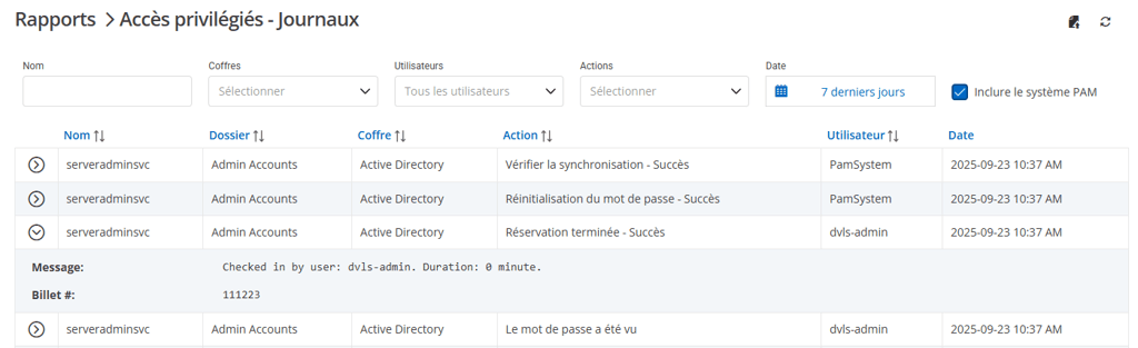 Affichage du numéro de billet saisi lors d’une réservation pam