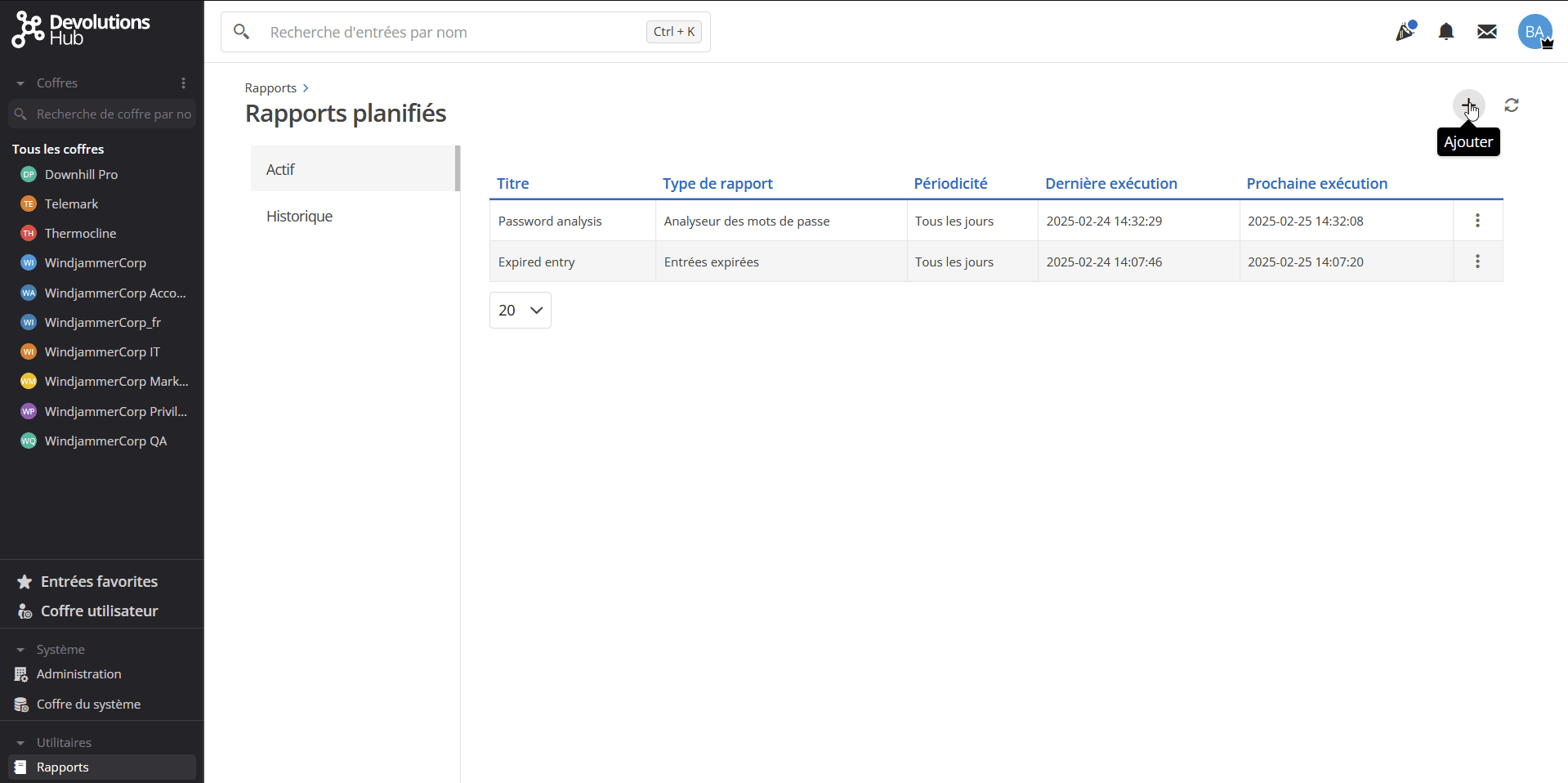 Ajout d’un rapport planifié