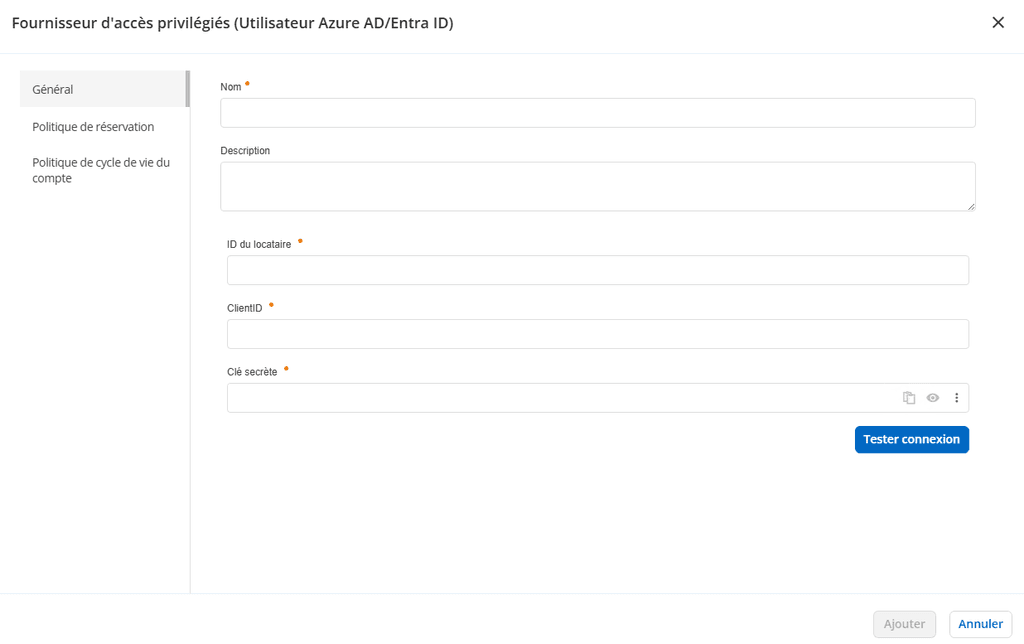 Configuration du fournisseur PAM Azure/Entra ID dans le Hub