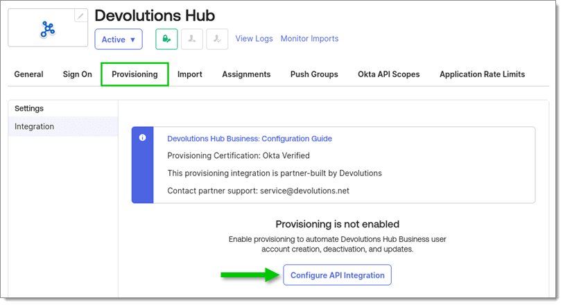 Configure API integration