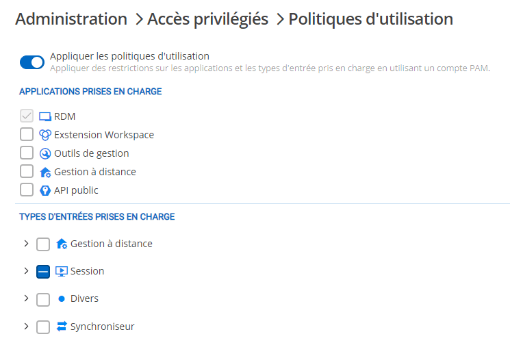 Configurer les politiques d'utilisation de la gestion des accès privilégiés (PAM) ou les désactiver complètement