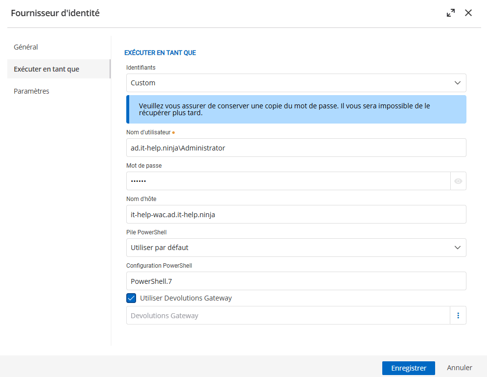 Configurer un fournisseur AnyIdentity PAM avec des informations d’identification « exécuter en tant que »