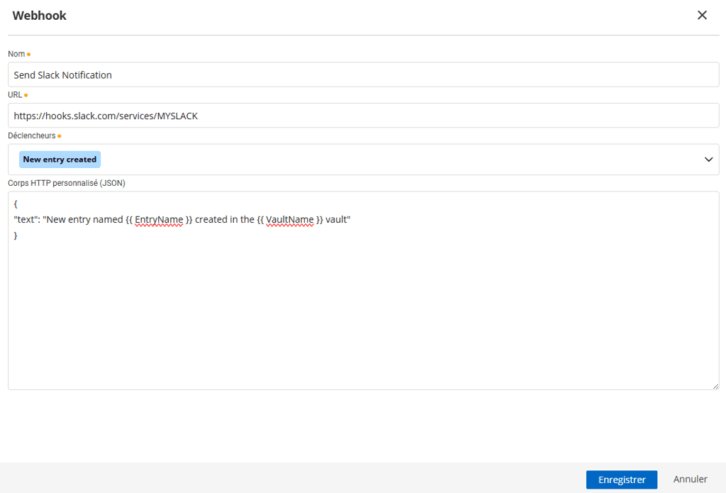 Création d’un webhook Slack dans DVLS