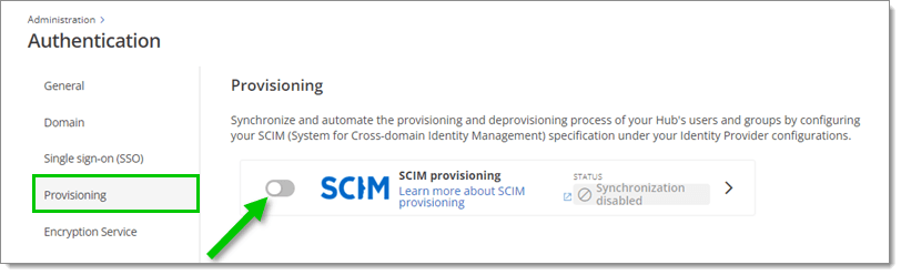 Enable SCIM provisioning in Hub