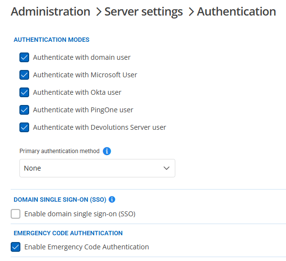 Enabling the emergency code authentication option