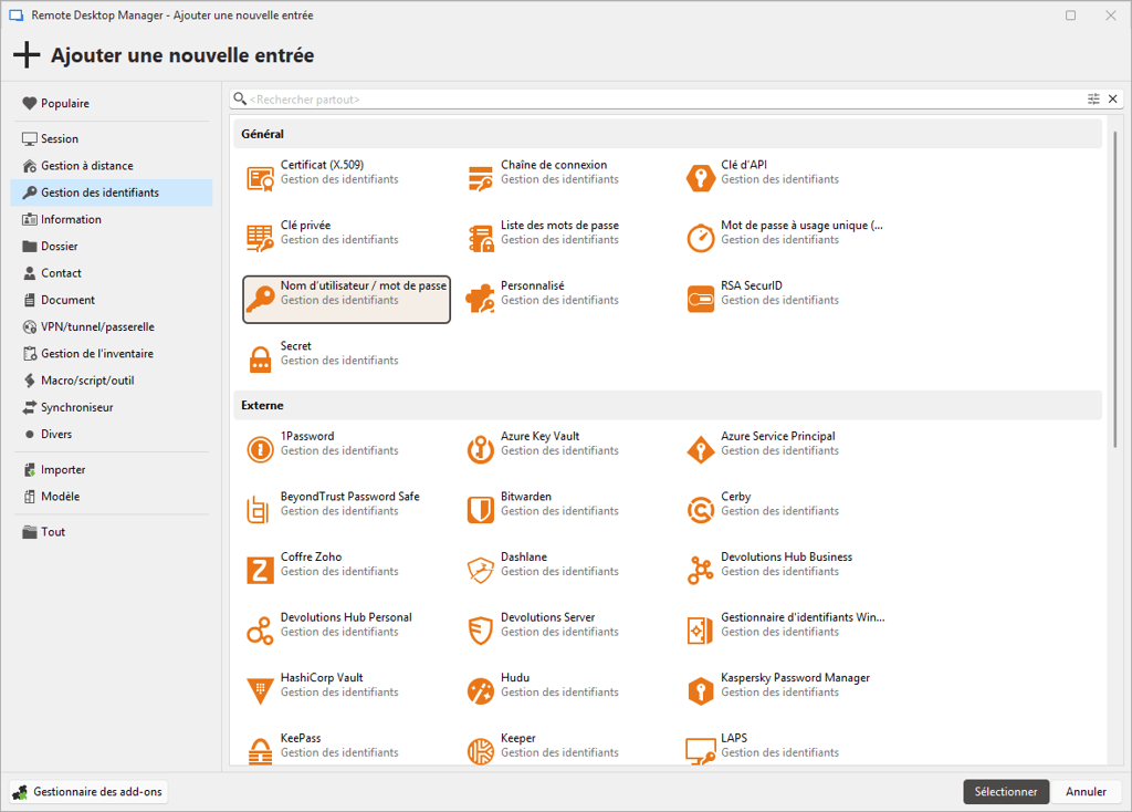 Entrées d’identifiants