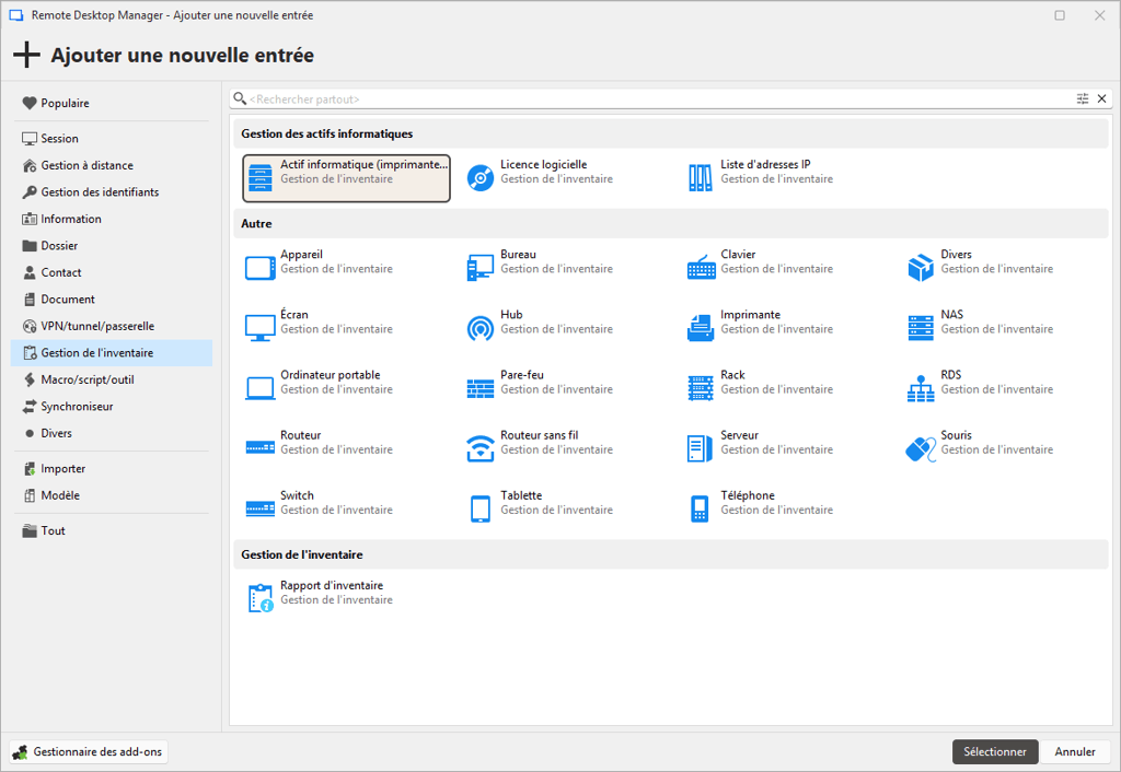 Entrées de gestion des actifs TI
