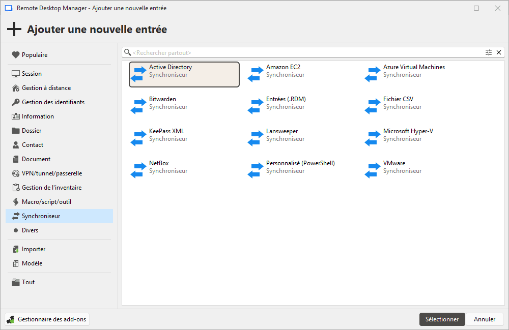 Entrées du synchroniseur