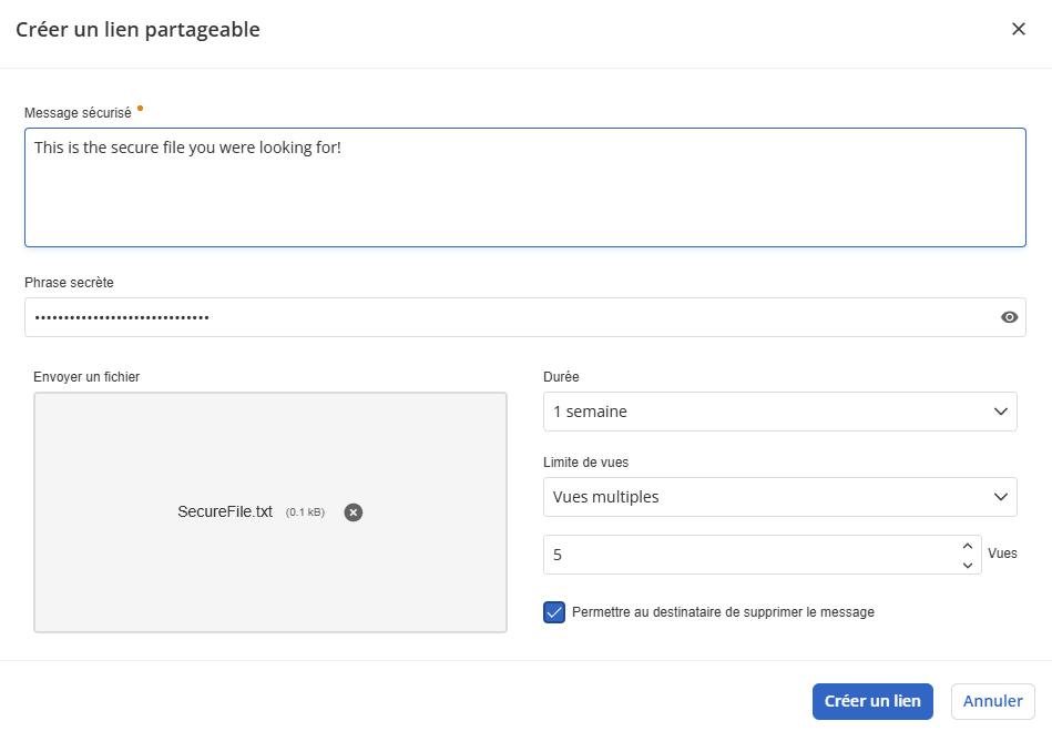 Envoi d’un fichier avec Devolutions Send dans Devolutions Hub Business