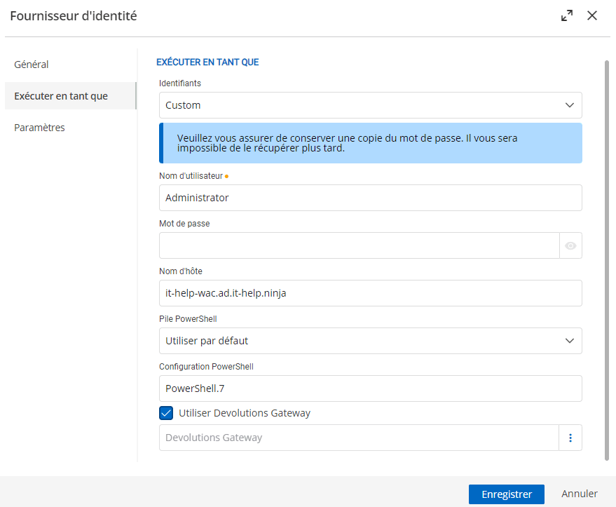 Exécution à distance d'un fournisseur AnyIdentity via winRM et sur une instance de Devolutions Gateway