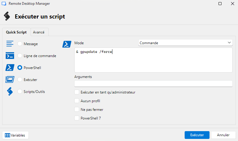 Exécution d’un script PowerShell via Devolutions Agent et Devolutions Gateway