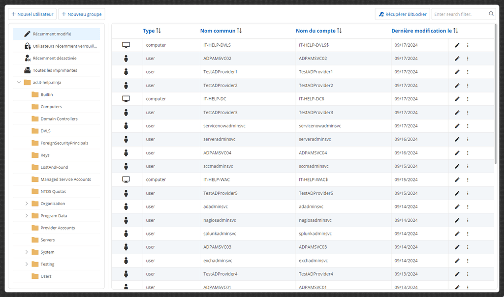 Gérer un environnement Active Directory dans l'interface Web de DVLS