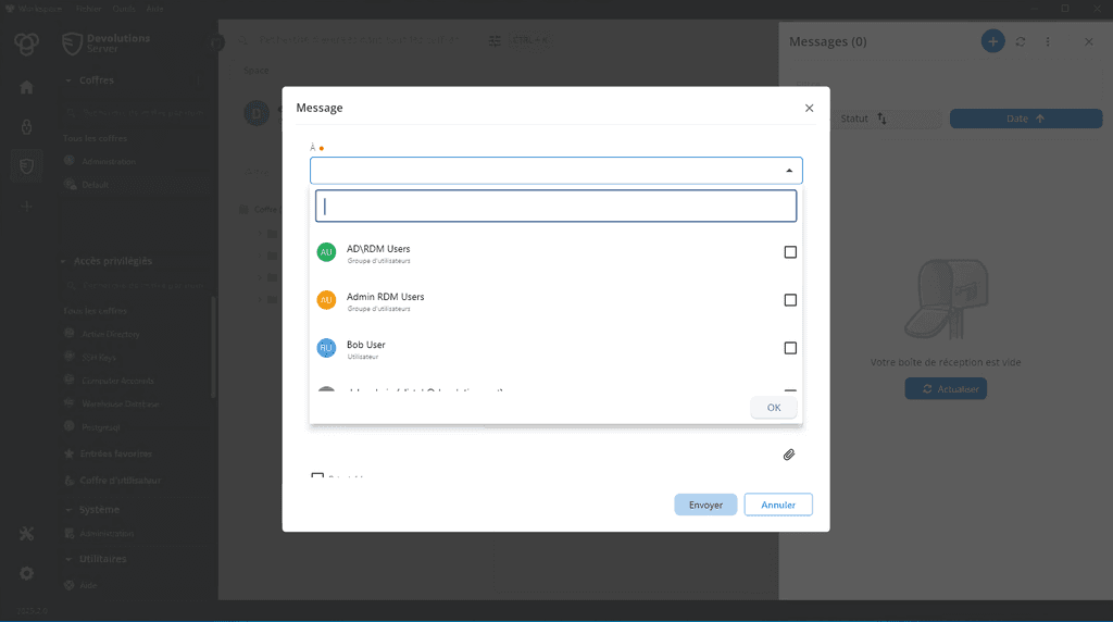 Messagerie d’un groupe d’utilisateurs dans DVLS via Workspace