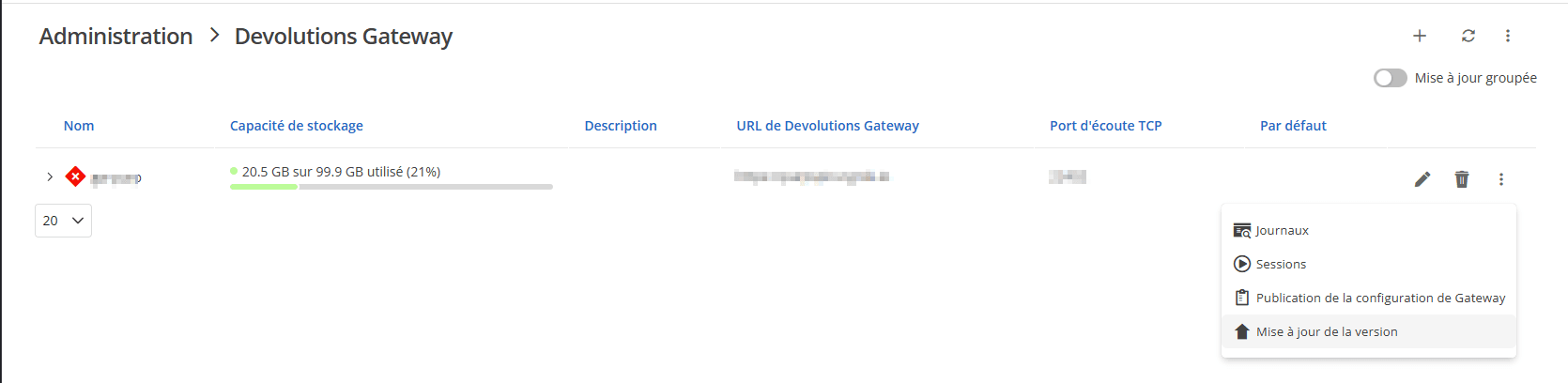 Mise à jour d’une instance devolutions gateway depuis devolutions hub business