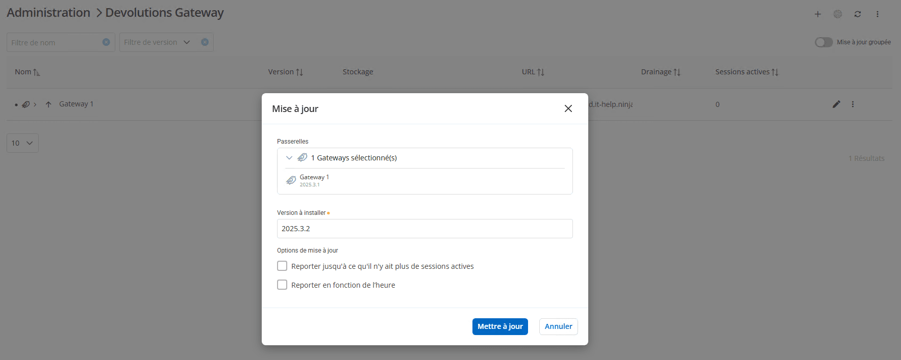 Mise à jour de Devolutions Gateway via Devolutions Agent dans Devolutions Server