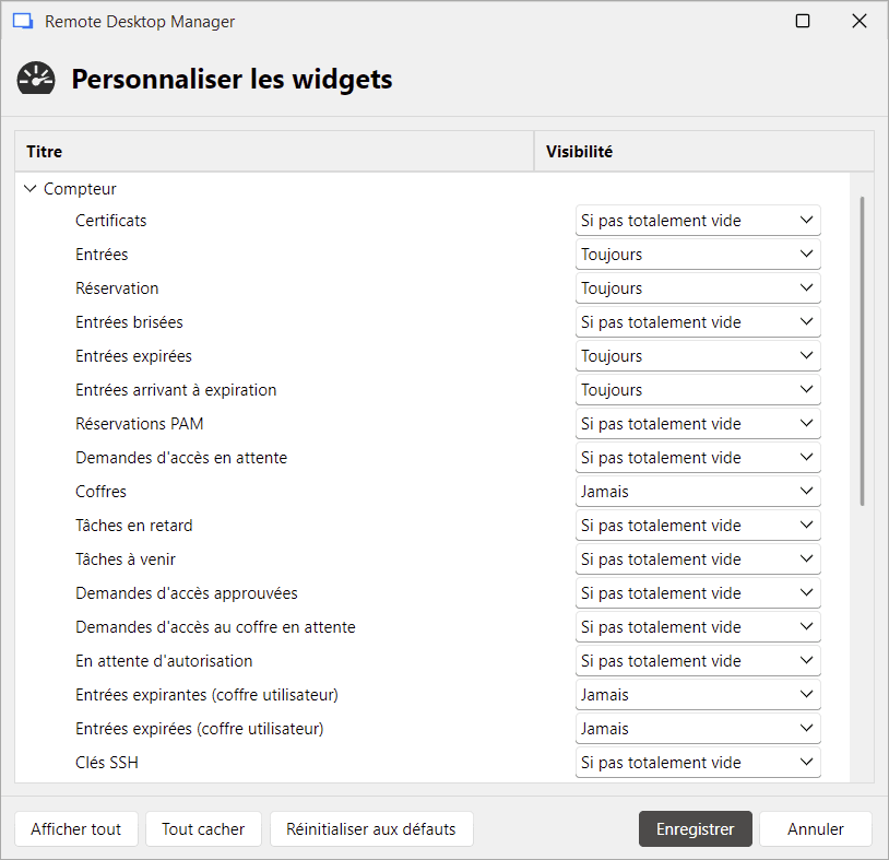 Personnaliser les widgets