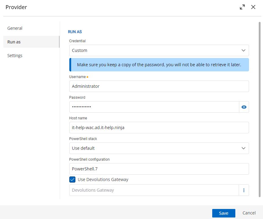 Einen AnyIdentity-Anbieter via WinRM und über eine Devolutions Gateway-Instanz remote ausführen