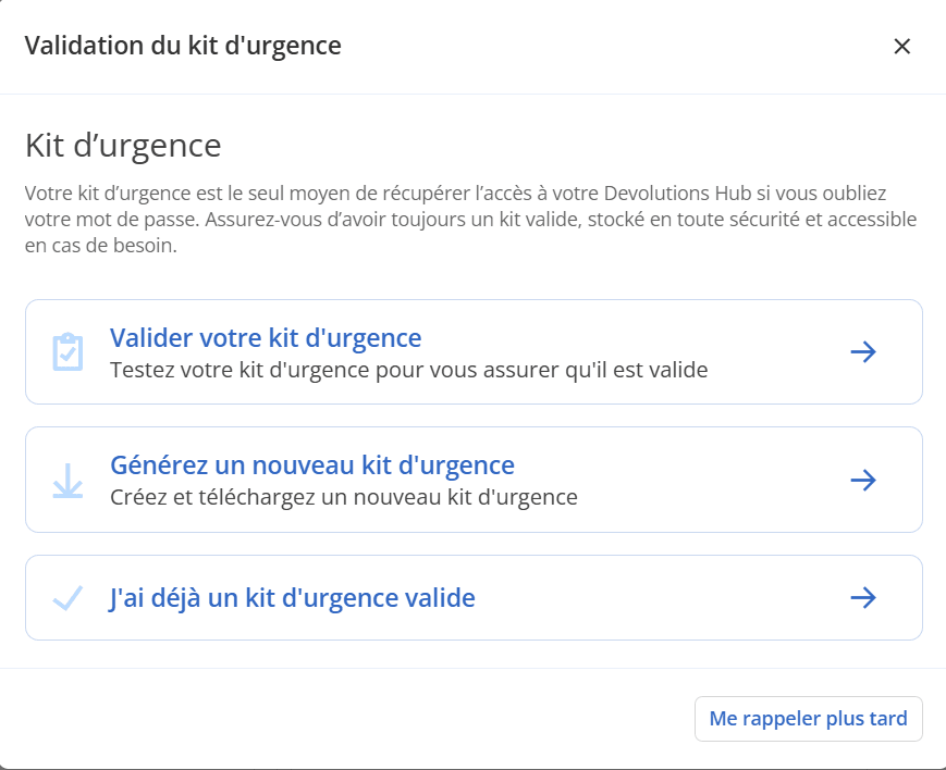 Validation du code d'urgence