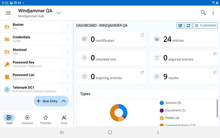 (Aktuell) Der Dashboard-Bildschirm von RDM Mobile für Android