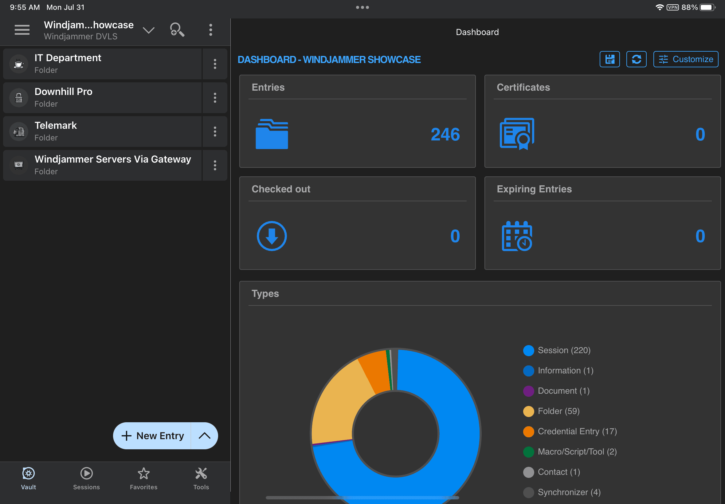 Der Dunkel-Modus von RDM Mobile für iOS