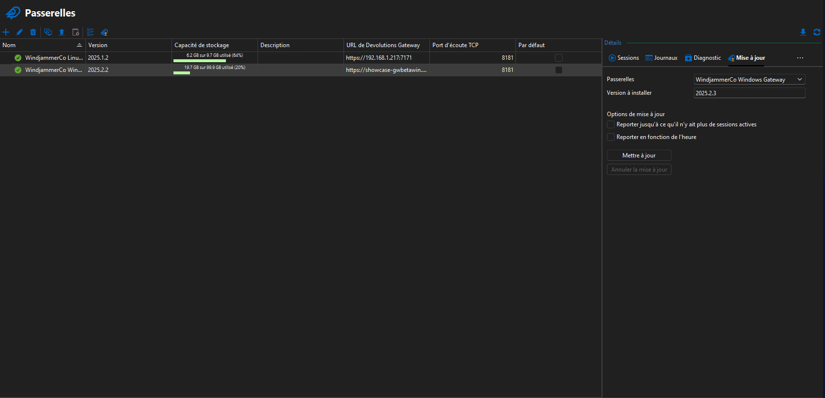 Gestion des instances Gateway dans RDM