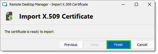 The certificate is ready to import