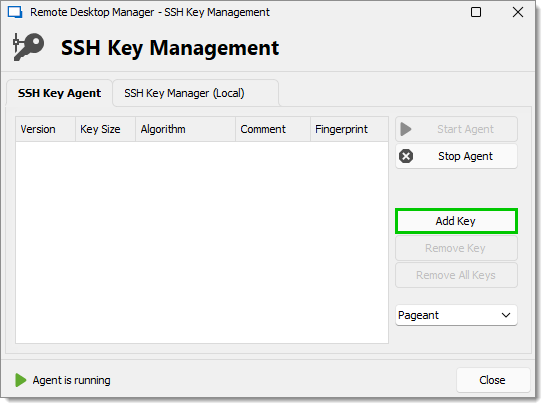 Key Agent Manager – Add Key