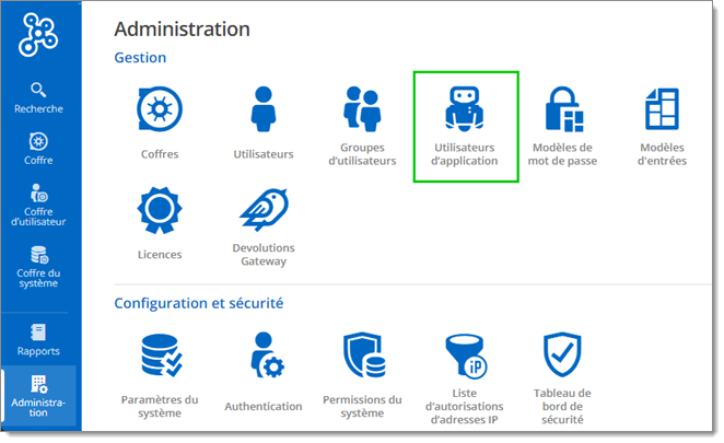 Administration – Utilisateurs d'application