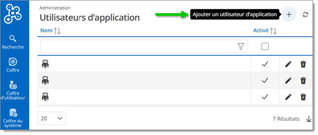 Ajouter un utilisateur d'application (+)